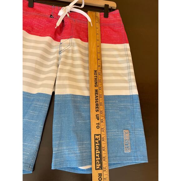 Rusty Red White & Blue Striped Board Shorts - Size 31 - Picture 7 of 9